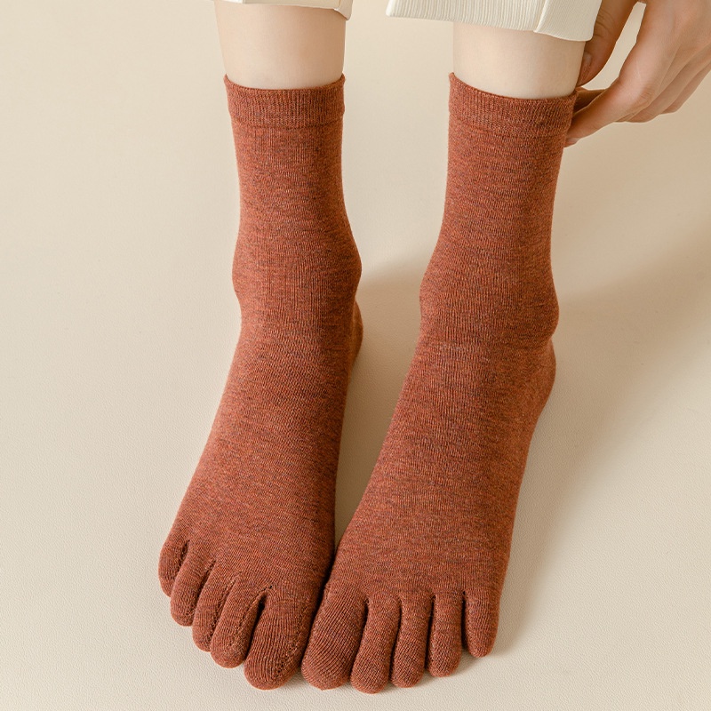 中筒五指襪 女士吸汗分腳趾襪 簡約彩色襪子 薄款中筒襪