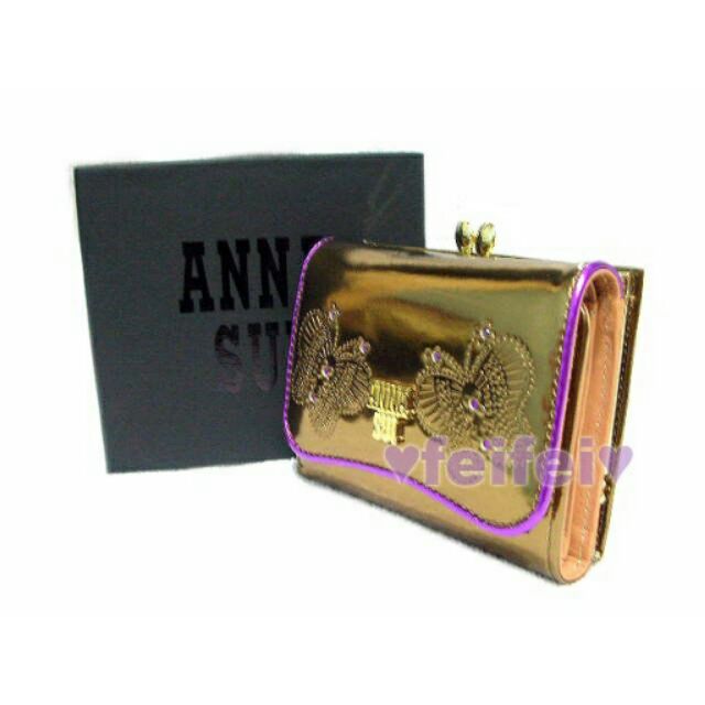 全新真品ANNA SUI～金色皮革短夾！原廠紙盒！