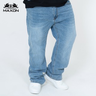 【MAXON大尺碼】淺藍輕刷修身版彈性牛仔褲38~48腰87938-53 加大尺碼 免運