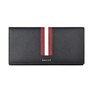 BALLY TALIRO銀字LOGO防刮牛皮10卡對折長夾(黑x紅白條紋)