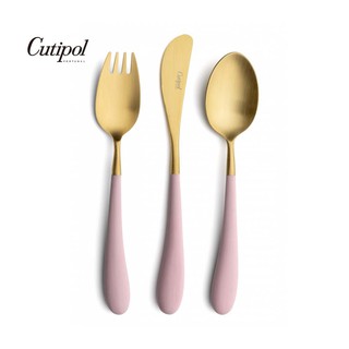 【Cutipol】ALICE粉紅金霧面不銹鋼-16cm刀叉匙-3件組-原廠盒裝 葡萄牙手工餐具