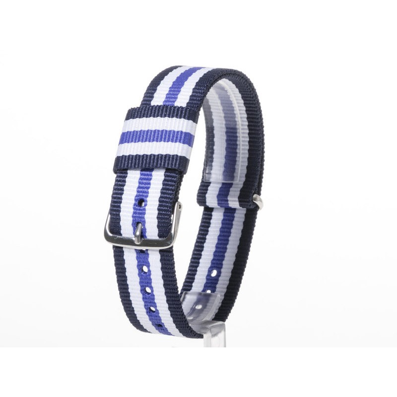 DW款式 編織加厚尼龍錶帶 尼龍手錶帶 – 20mm銀色 – 藍白紫白藍