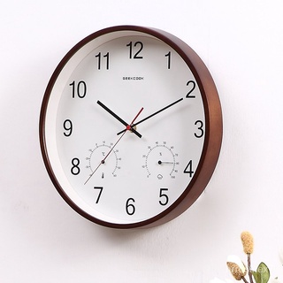 【極速發貨 現貨】GeekCook家用木質石英鐘錶圓形掛鐘靜音客廳時鐘溫濕度計創意掛錶-石英鐘-家居-鐘錶