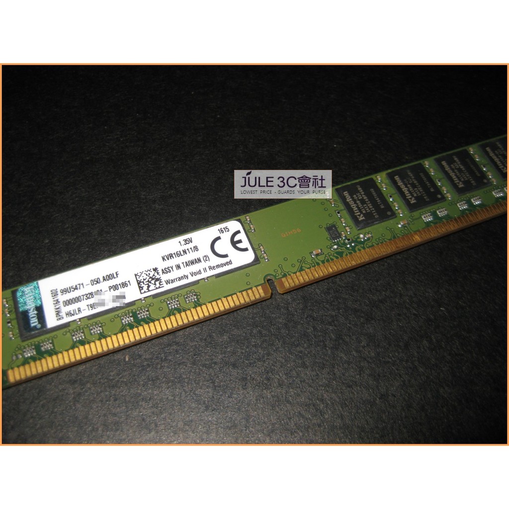 JULE 3C會社-金士頓 DDR3L 1600 8GB 8G KVR16LN11/8/終保/低電壓/桌上型 記憶體