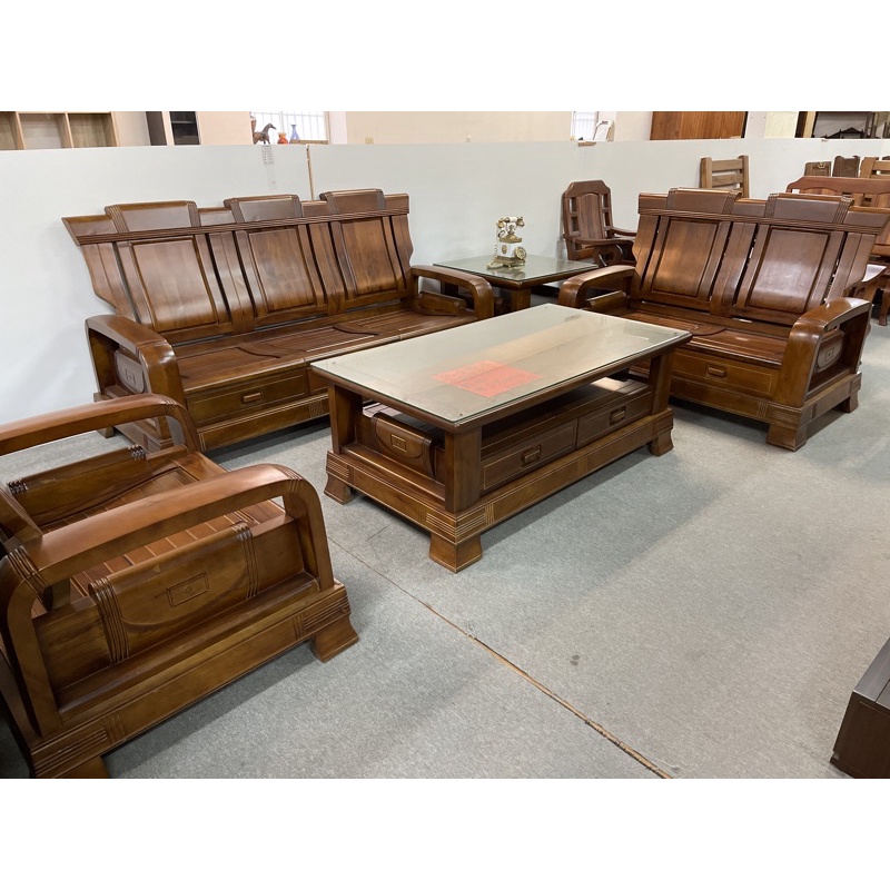 限量特價秀木工藝-全樟木木板椅123型大小茶几組 木沙發-全樟木