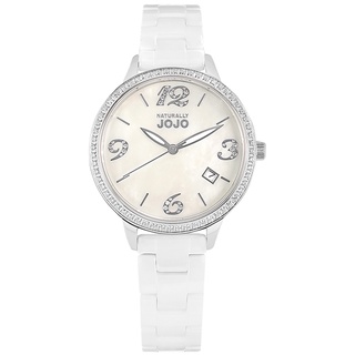 NATURALLY JOJO 珍珠母貝 晶鑽時尚 陶瓷手錶 銀白色 34mm JO96968-80F