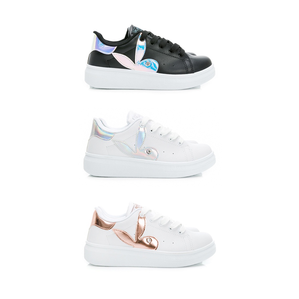 PLAYBOY 經典魅力 增高兔兔小白鞋 -白彩/白玫瑰金/黑貝殼(Y8215)