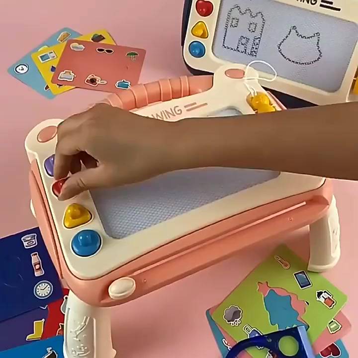畫板桌 馬卡龍色 Baby創意學習磁性畫板 兒童磁性畫板 寫字板 積木桌 畫板書桌 8340