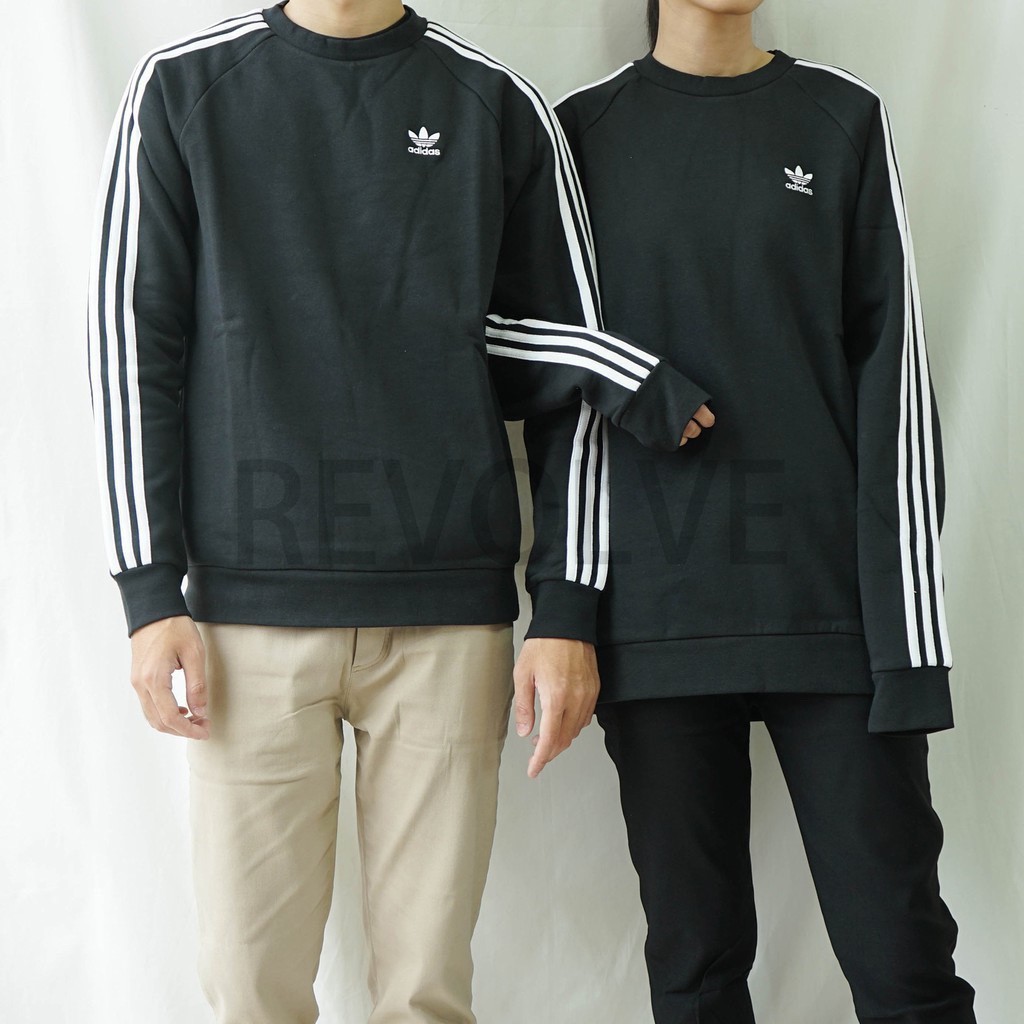 ADIDAS ORIGINALS 3-STRIPES CREW 黑色衛衣大學t DV1555 | 蝦皮購物