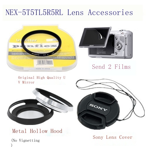 ☫相機蓋 鏡頭蓋  索尼NEX-5T 5TL 5R 5RL 微單配件 遮光罩+UV鏡+鏡頭蓋+送貼膜