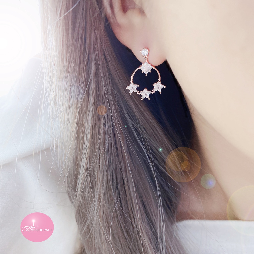 韓國 三星幾何鑽 耳環 925銀針 針式 夾式 台灣現貨【Bonjouracc】