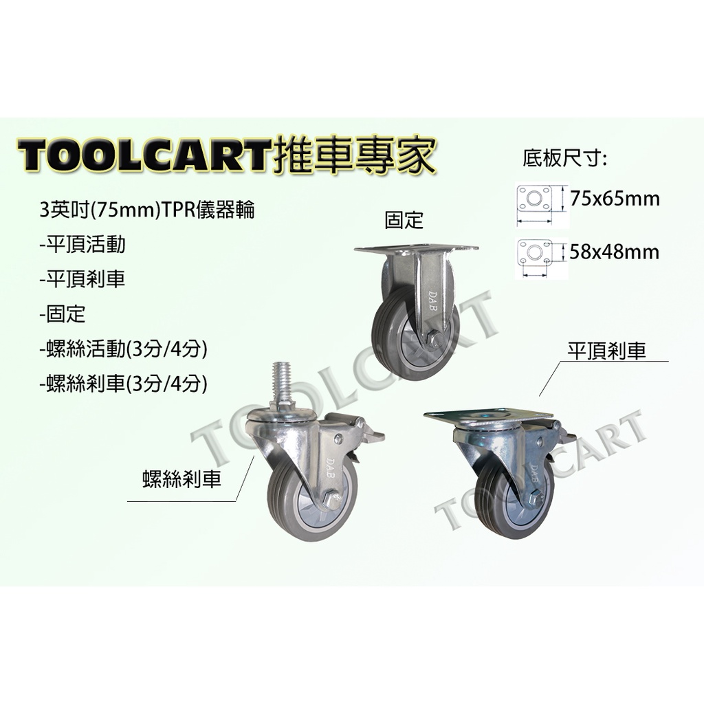 【推車專家】工廠直營 3英吋TPR儀器輪彈力輪 醫療輪 載重50公斤 耐磨無痕 輪子 椅輪 腳輪 家具 靜音輪 有發票