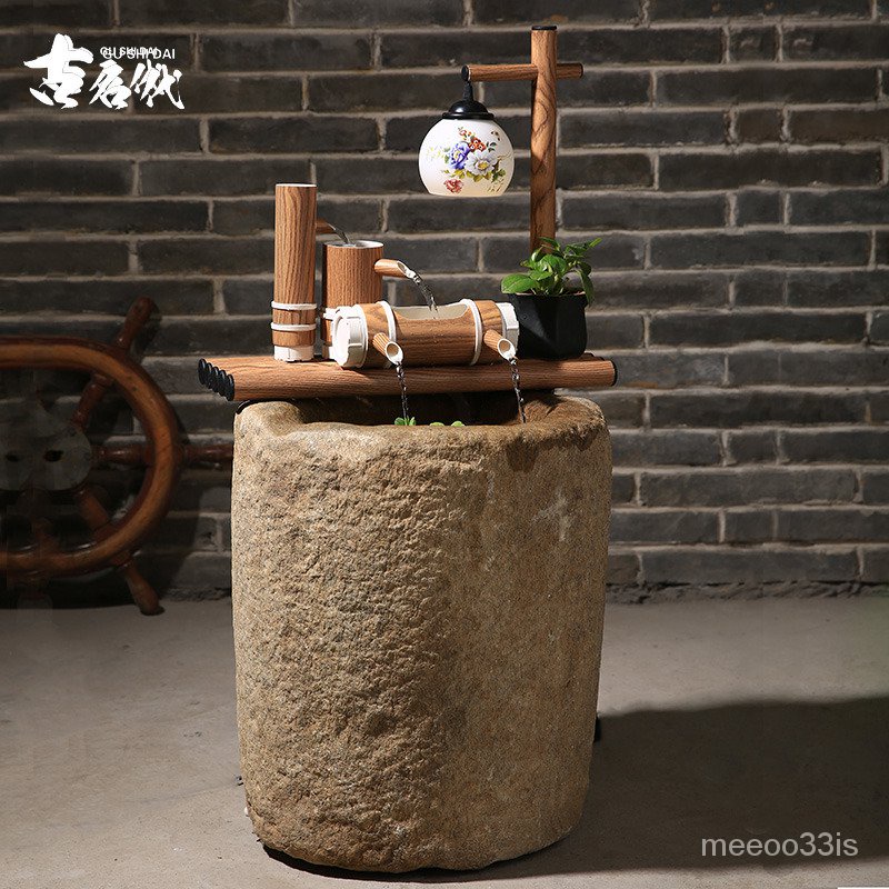 新品現貨過濾器石槽魚缸陽台水缸循環過濾流水擺件石盆石臼石磨水槽造景 蝦皮購物