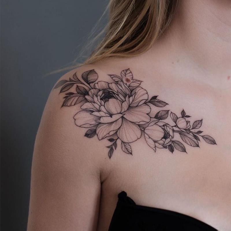 現貨哎喲微wall 素花肩膀紋身貼胸部性感大圖花卉貼紙女防水持久 蝦皮購物