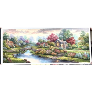 風景油畫 180x70公分 油畫歐風鄉野寄情 手繪油畫 無框畫 – 842