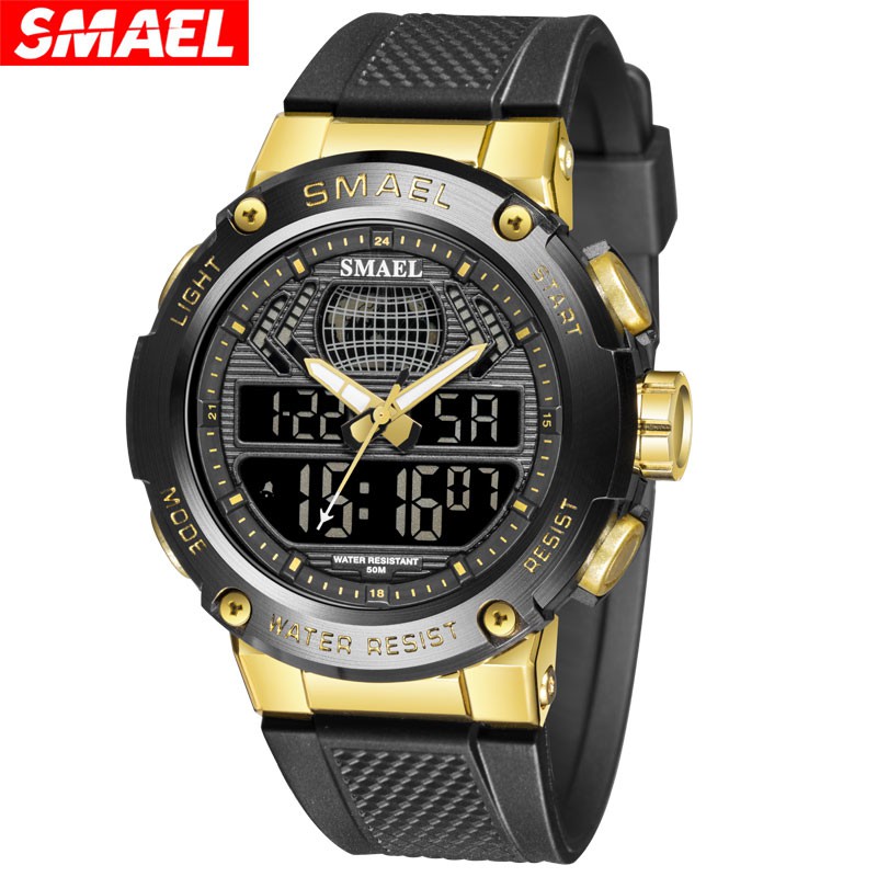 Smael 8032 男士雙顯示手錶防水頂級奢侈品牌運動手錶男士軍用石英數字手錶時尚新款時鐘