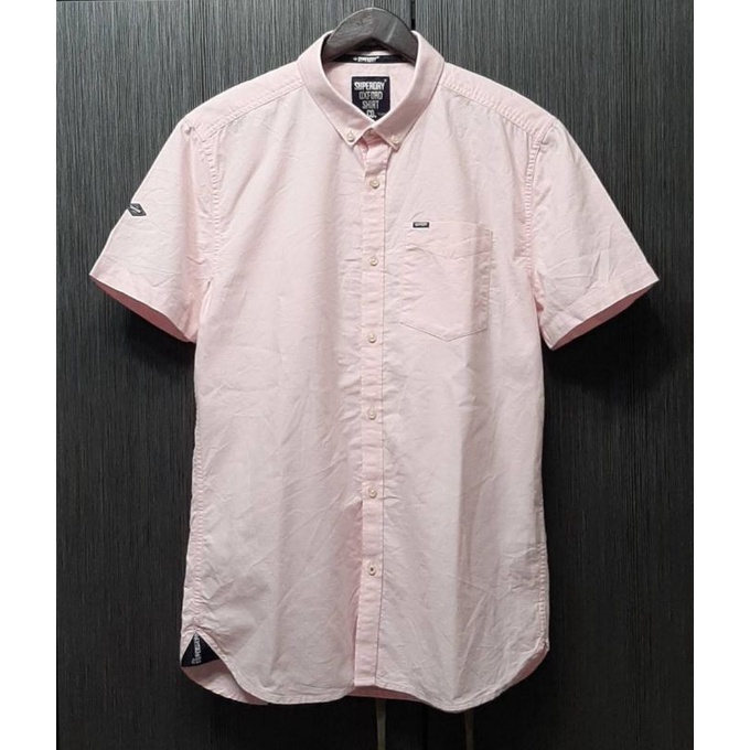 正品SUPERDRY極度乾燥 男粉色純棉短袖襯衫L