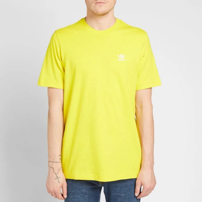  Adidas 愛迪達 三葉草 黃色 素t 小logo 刺繡 短t 短袖T恤 FN2839 基本款