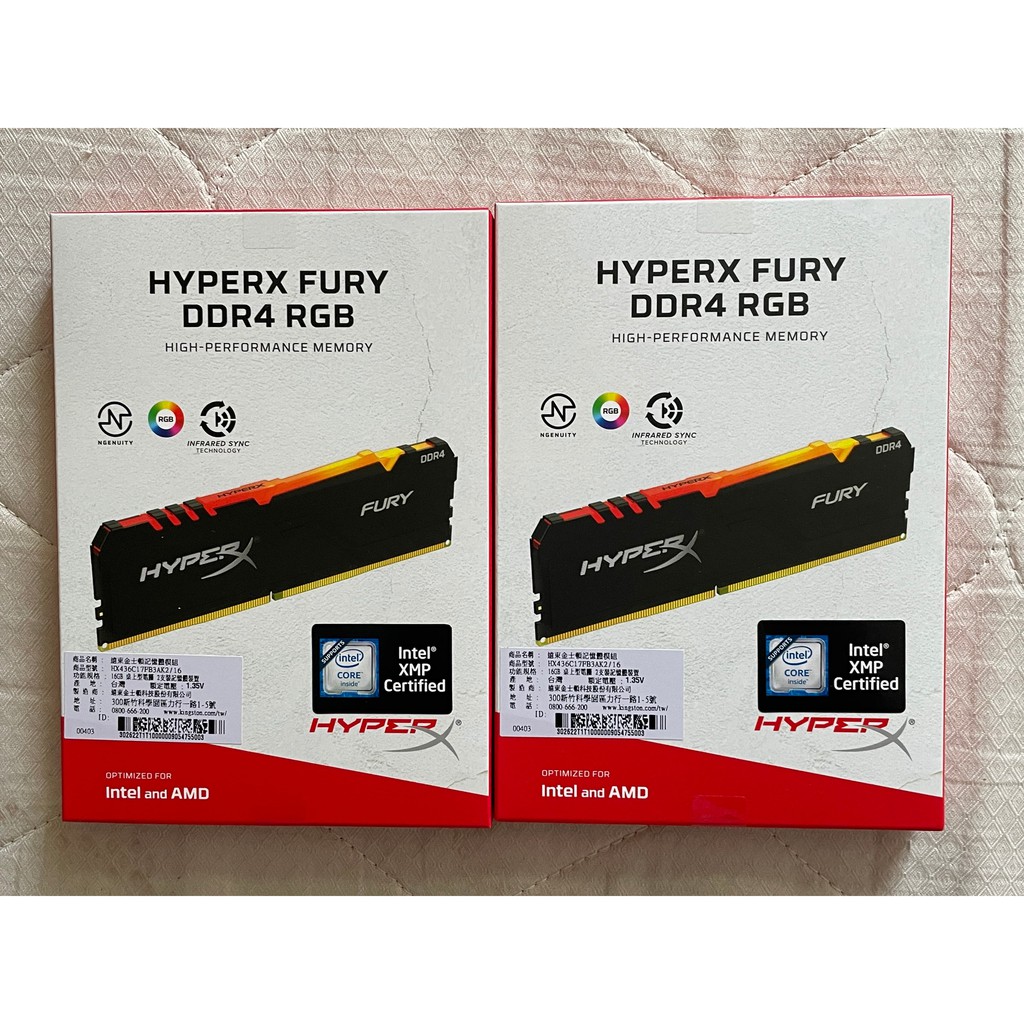 金士頓 16GB(8G*2)D4-3600 HyperX FURY RGB(HX436C17FB3AK2/16)