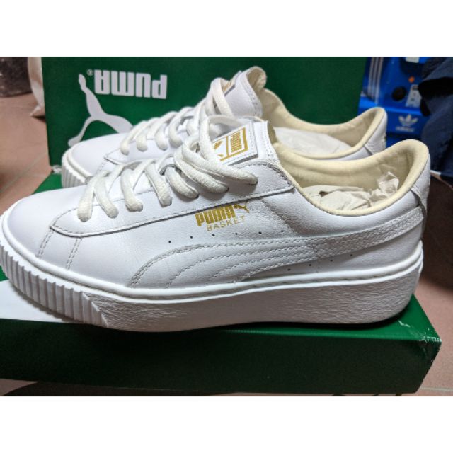 八成新 Puma Basket Platform Core 白色皮革23.5公分 厚底休閒鞋