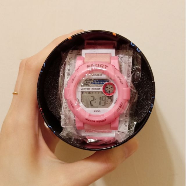 全新-粉色冷光防水運動錶
