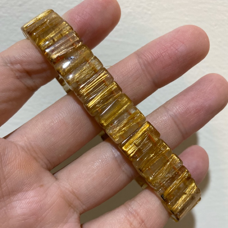 咖啡鈦鈦晶手排鈦排k金色水晶手鍊手環直絲清透料13mm招財開運