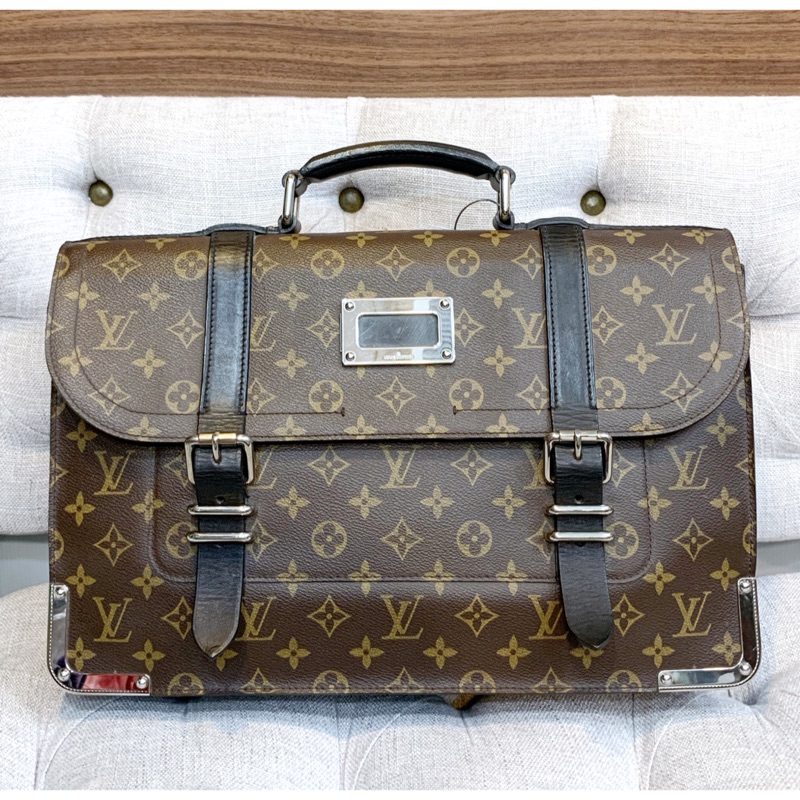 LV monogram 限量款 黑皮邊 手提 雙扣 手提包 公事包 電腦包