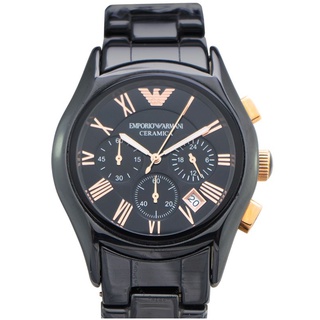 《Empoiro Armani》精品男錶/對錶（預購款式）陶瓷三眼計時優質腕錶-黑+玫塊金-AR1410