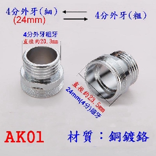 【AK01】24mm外牙(細牙)轉4分外牙(粗牙)/老頑童雜貨鋪/水龍頭轉接頭/濾水器轉接頭/延長管轉接頭