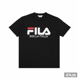 FILA 男女 圓領短袖T恤 休閒 經典 棉質 大LOGO 黑 - 1TEV-1501-BK