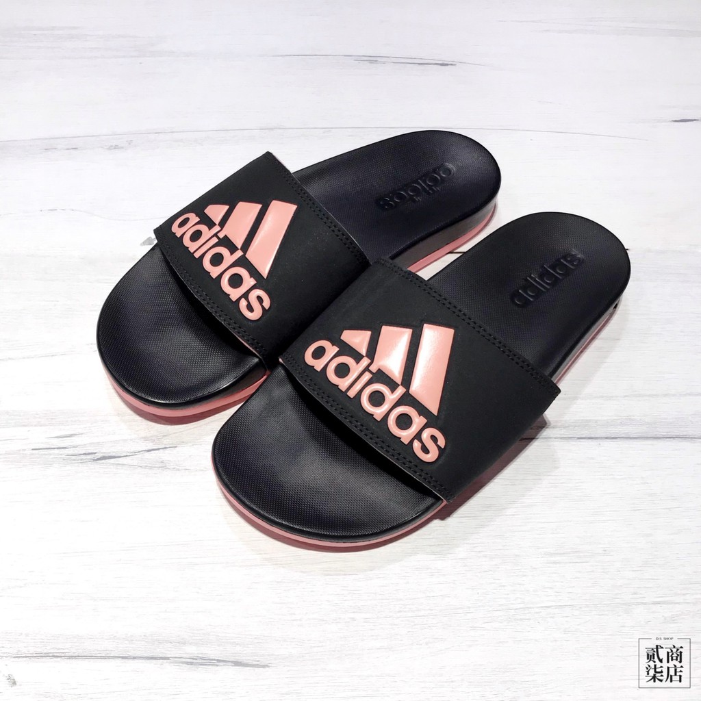 貳柒商店) adidas Adilette Comfort Slides 女款黑色黑粉拖鞋軟底EG1866 | 蝦皮購物
