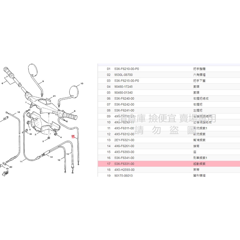 撿便宜料號 53X-F6331-00  YAMAHA 山葉原廠 起動鋼索 美的 90 二行程