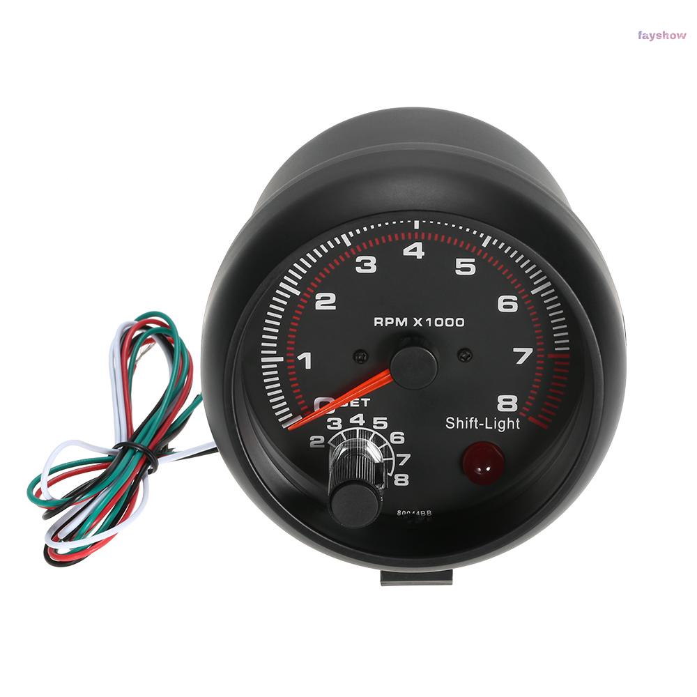 3.75“ 汽車改裝儀表 黑色白光轉速表 0-8000 指針轉速表