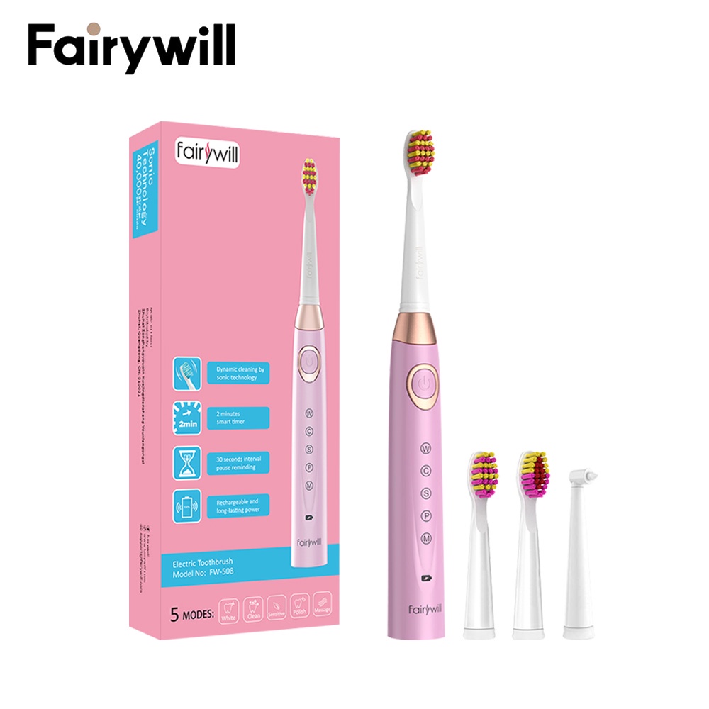 Fairywill 2306 電動牙刷 超聲波牙刷 3個刷頭