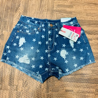 全新 韓國 SPAO 女 星星 牛仔短褲 27 刷破造型 淺藍 轉賣 短褲 牛仔 牛仔褲 刷破 寬褲 褲管鬚鬚