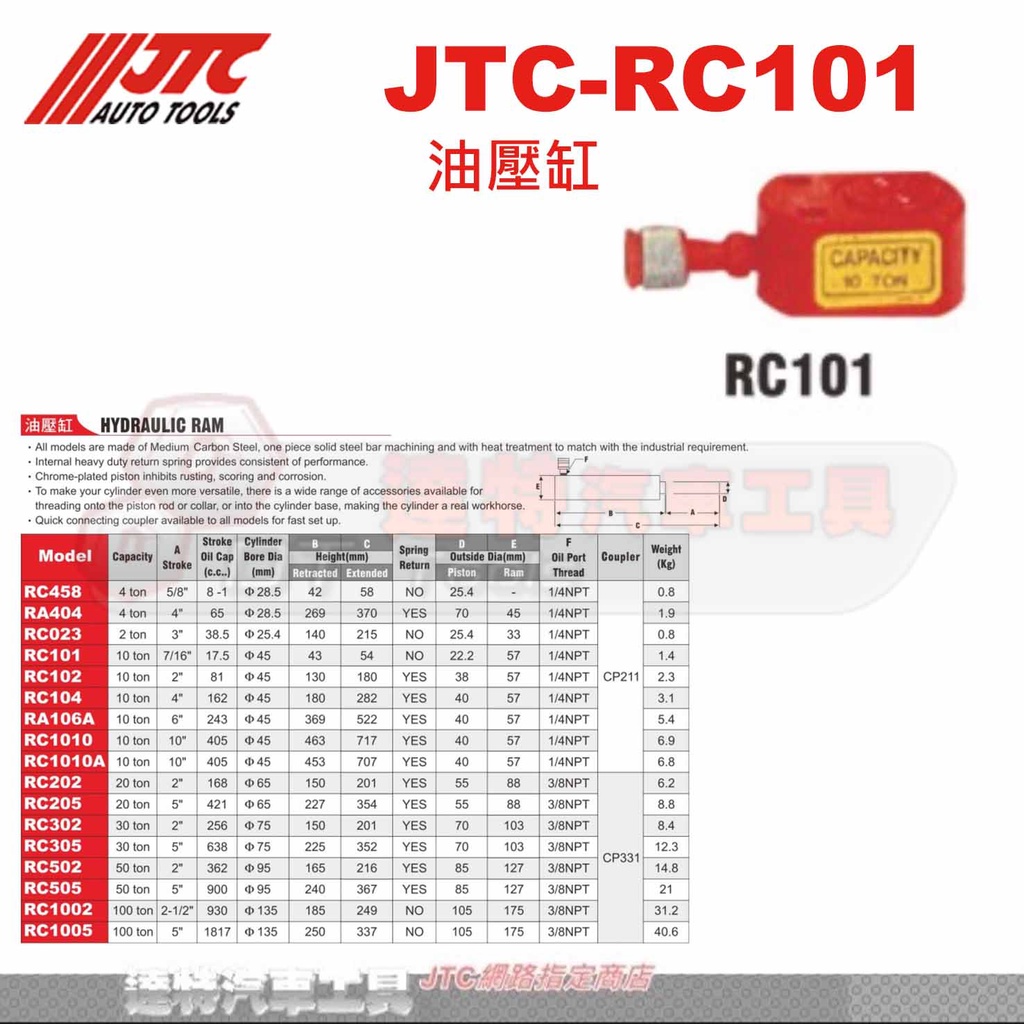 JTC-RC101 油壓缸☆達特汽車工具☆JTC RC101