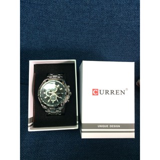 CURREN 卡瑞恩 8023時尚潮流款豪邁霸氣仿三眼計時造型腕錶 - 黑銀