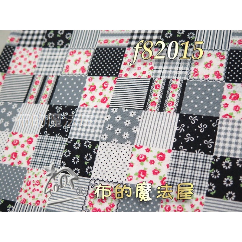 【布的魔法屋】f82015小小花園.格紋圖案布.黑色.日本進口純棉布料(cosmo.日本布料,拼布配色布料,純綿布)