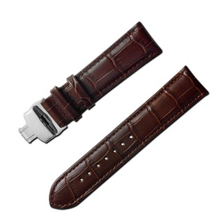 Watchband / 經典復刻時尚指標壓紋真皮雙邊壓扣錶帶 棕x銀扣 / 810-01-BR-銀