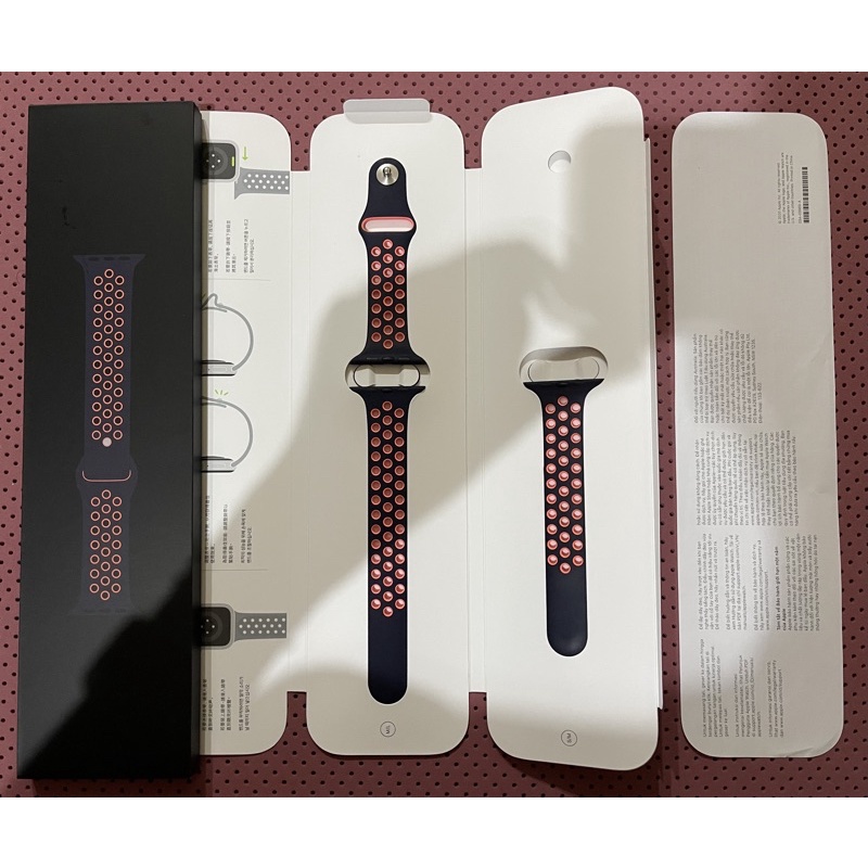 Apple Watch 44mm Nike運動型錶帶 藍黑配亮芒果色 MG3X3FE/A