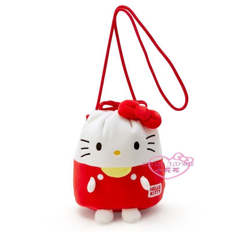 小花花日本精品♥ Hello Kitty 絨毛 造型束口袋 束口斜背包 水桶包 收納包 外出包 10031605