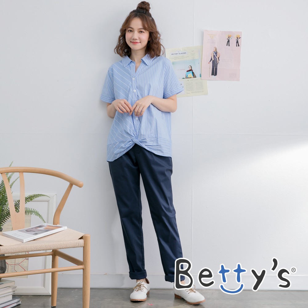 betty’s貝蒂思(01)素面腰帶休閒長褲 (深藍)