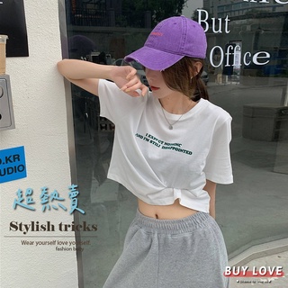 【買到戀愛】百搭字母短版短袖棉T T恤 顯瘦上衣 女上衣 短袖t恤 短T 素T 女裝 寬鬆上衣【FA8666】