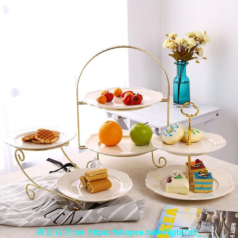 禪意 熱銷*歐式陶瓷雙層水果盤子籃創意客廳蛋糕架雙層糖果盤下午茶點心託盤