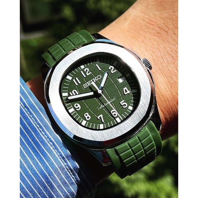 INSTINCT TIME Custom Seiko Watch Green Rubber Strap