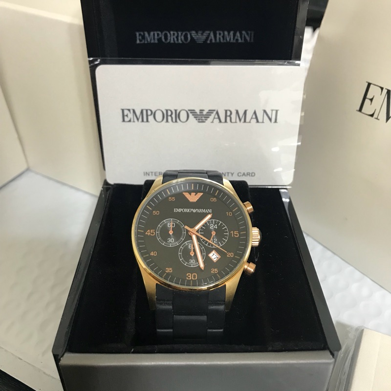 Emporio Armani 黑色矽膠腕錶 Armani手錶 AR5905 三眼設計 有日期