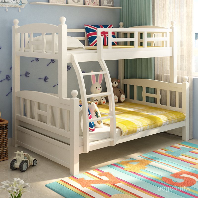 兒童高低床掛梯1.5白色櫸木上下鋪床成人兩層雙層床全實木子母床 axSM