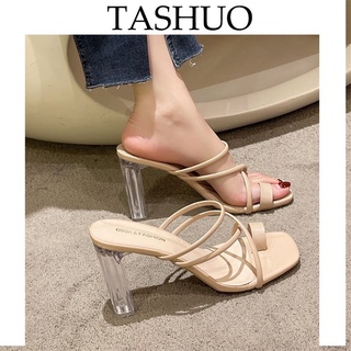 Image of TASHUO 仙女風拖鞋女夏外穿2022年新款透明粗跟水晶一字拖時尚法式涼拖鞋