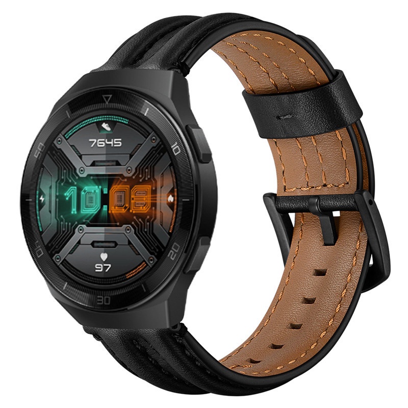 【TW】適用於華為手錶的真皮替換透氣錶帶 華為watch GT 2e錶帶GT 2 46mm GT2E手工牛皮表帶22m