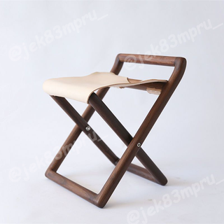 『MOKA®摩卡』椅子 板凳 凳子 小凳子 折疊椅子 折疊板凳 家具 實木馬扎黑胡桃折疊椅牛皮家具家用小凳子新品家用戶外